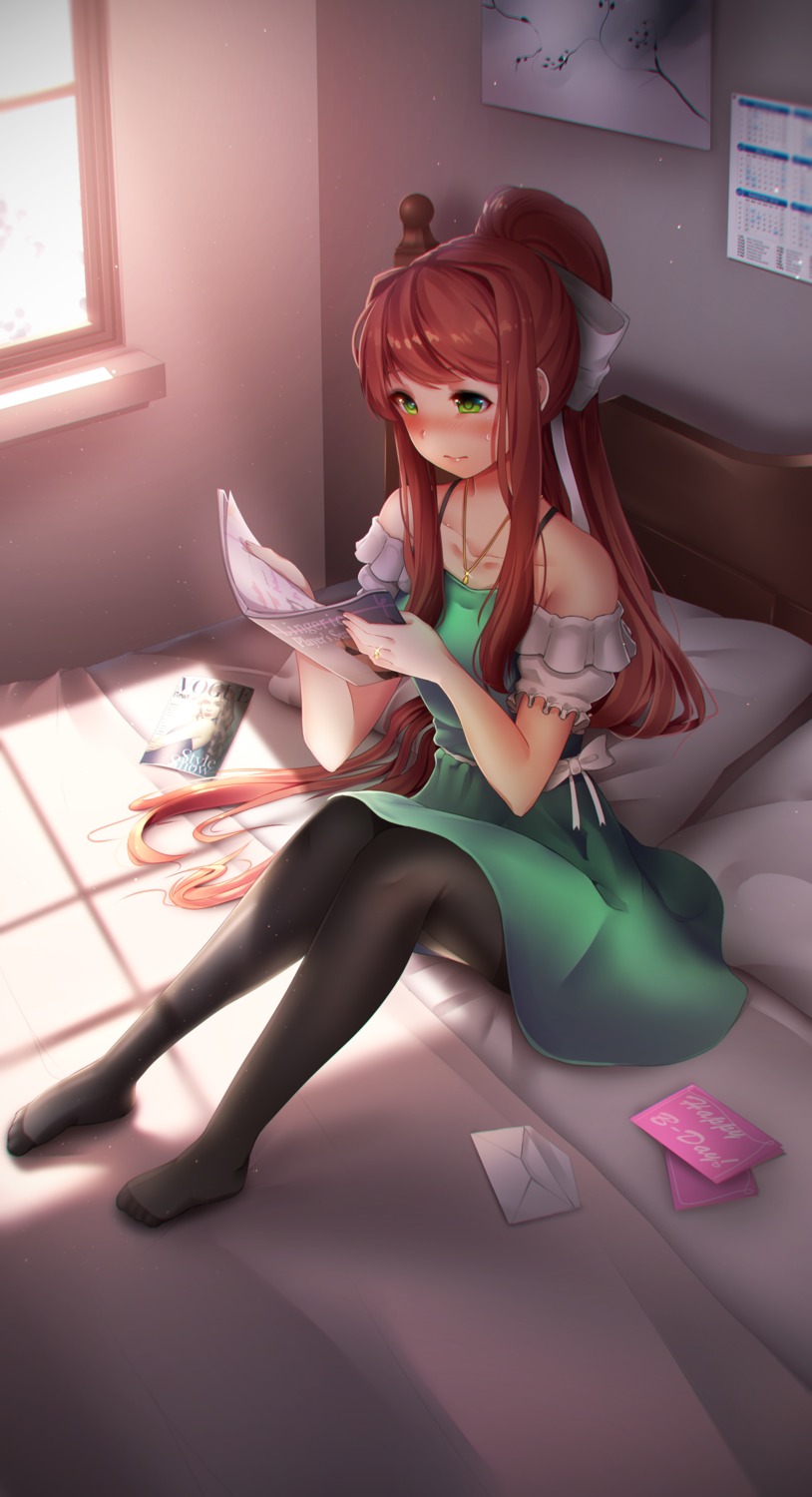 doki_doki_literature_club!, dress, monika_(doki_doki_literature_club!), pantyhose, tsukimaru