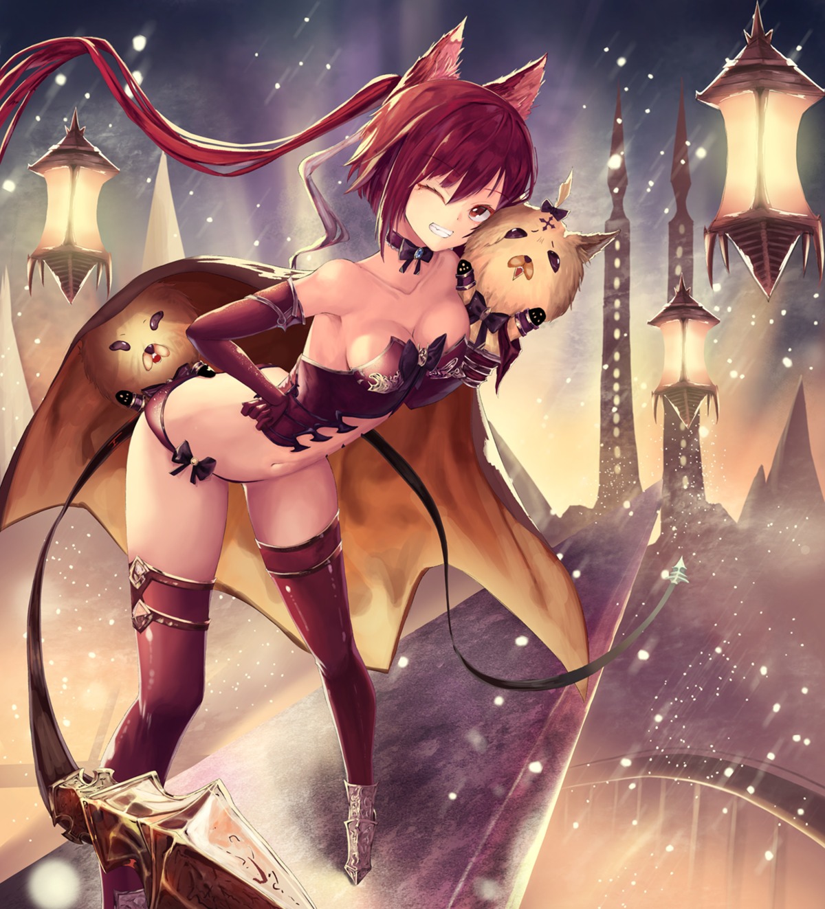 animal_ears, armor, cerberus_(shingeki_no_bahamut), cleavage, nekobell, pantsu, shadowverse, shingeki_no_bahamut