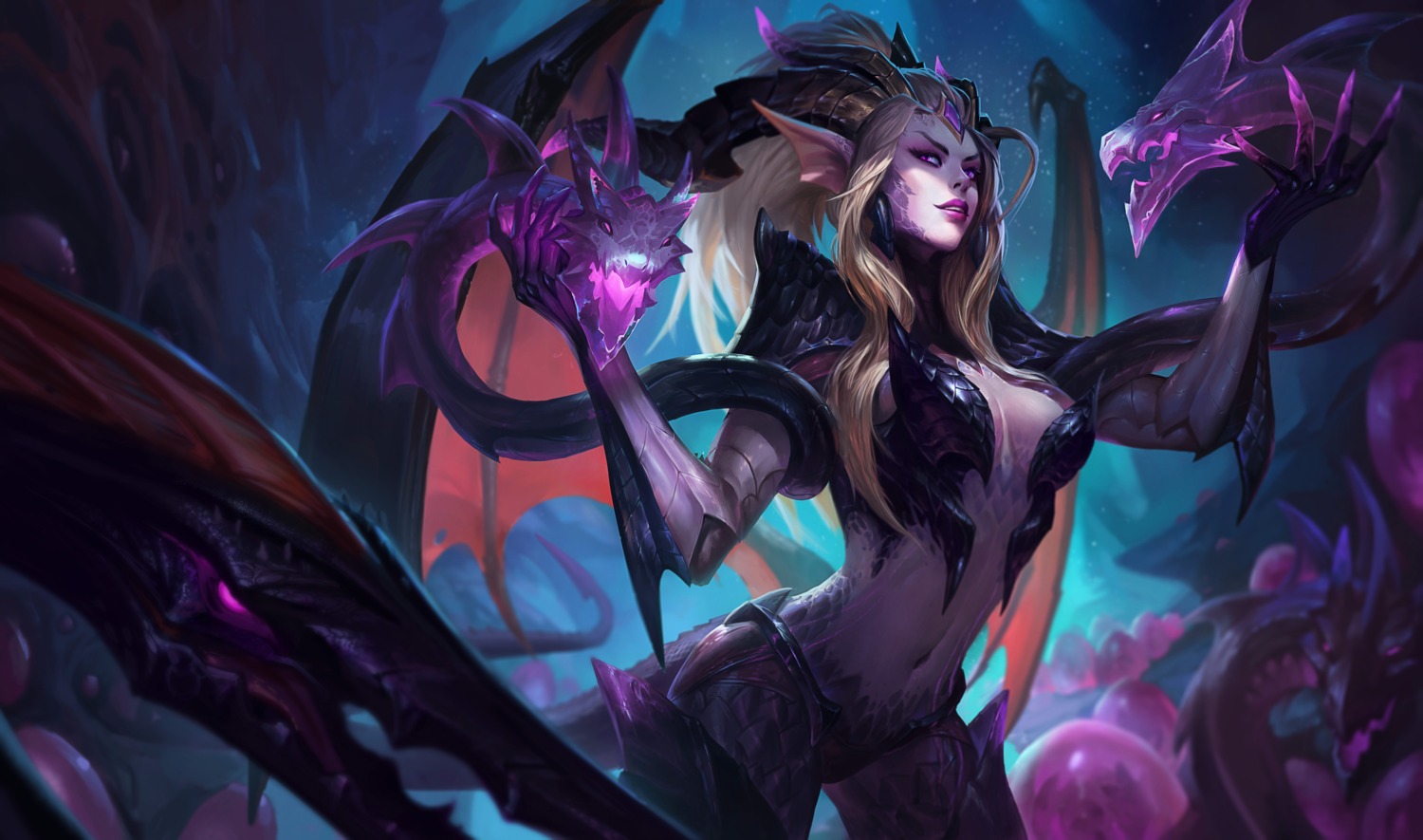 armor, cleavage, horns, league_of_legends, monster, no_bra, pointy_ears, tagme, zyra