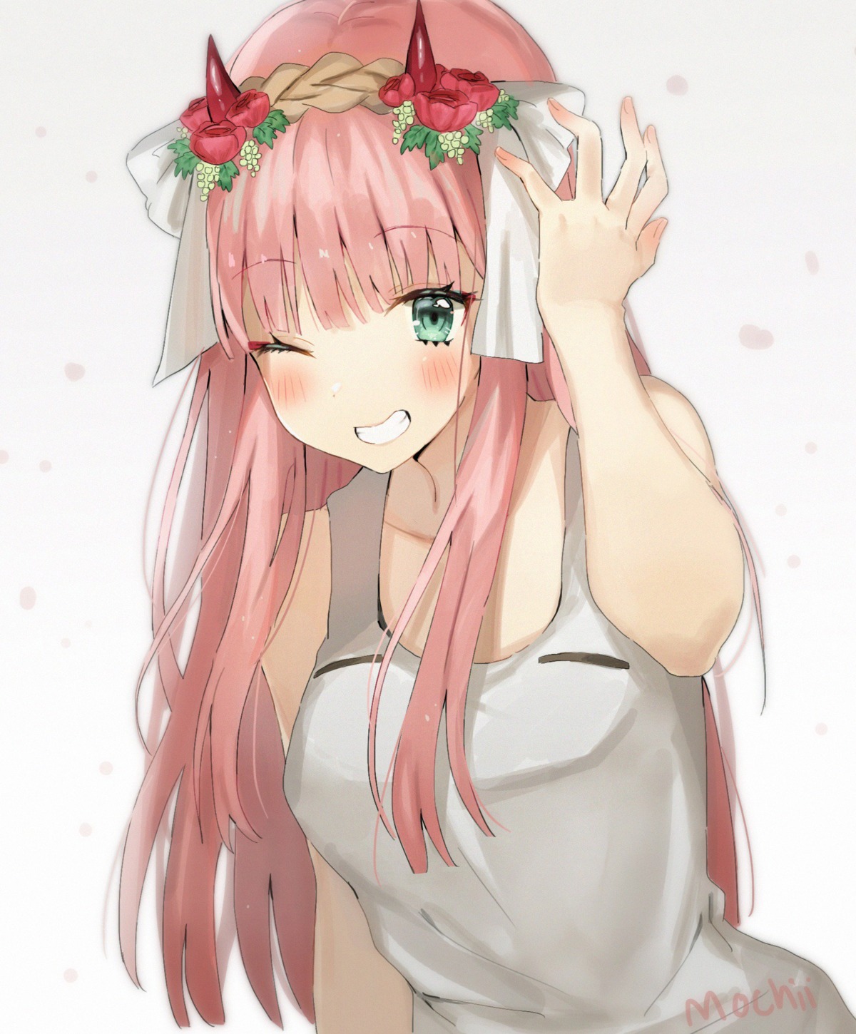 darling_in_the_franxx, dress, horns, mochii, summer_dress, zero_two_(darling_in_the_franxx)