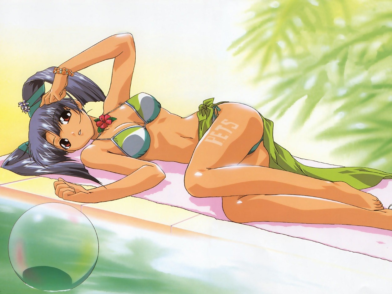bikini, cleavage, feet, kobayashi_takashi, swimsuits, tan_lines, tenshi_no_shippo, usagi_no_mika