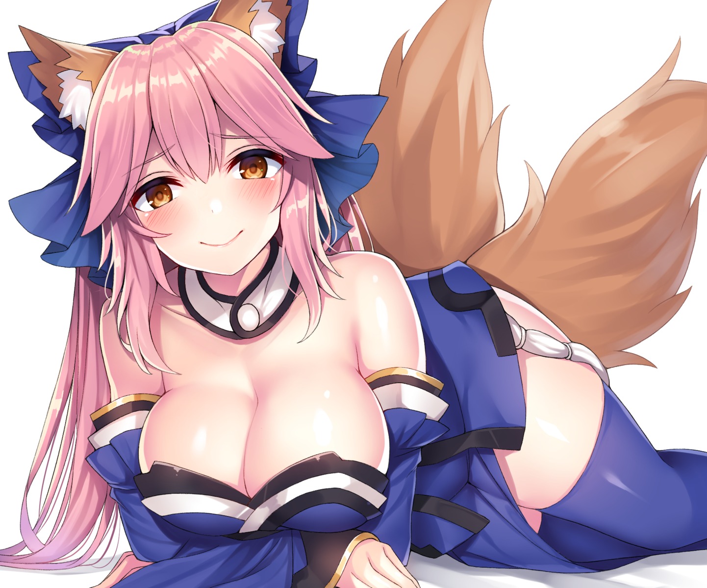 animal_ears, beeyan, fate/extra, fate/stay_night, japanese_clothes, tail, tamamo_no_mae, thighhighs
