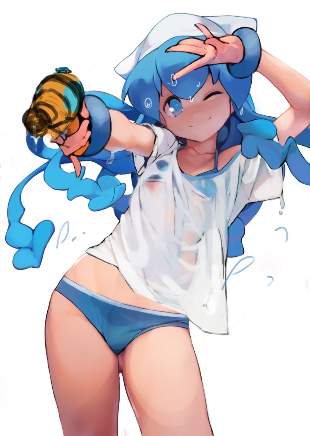 ataruman, bikini, gun, ikamusume, see_through, shinryaku!_ikamusume, swimsuits, wet_clothes