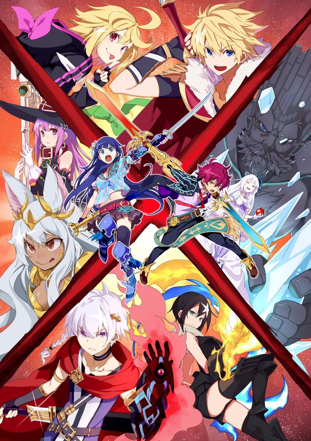 animal_ears, armor, cleavage, heels, megane, million_arthur_arcana_blood, seifuku, sword, tagme, thighhighs, weapon
