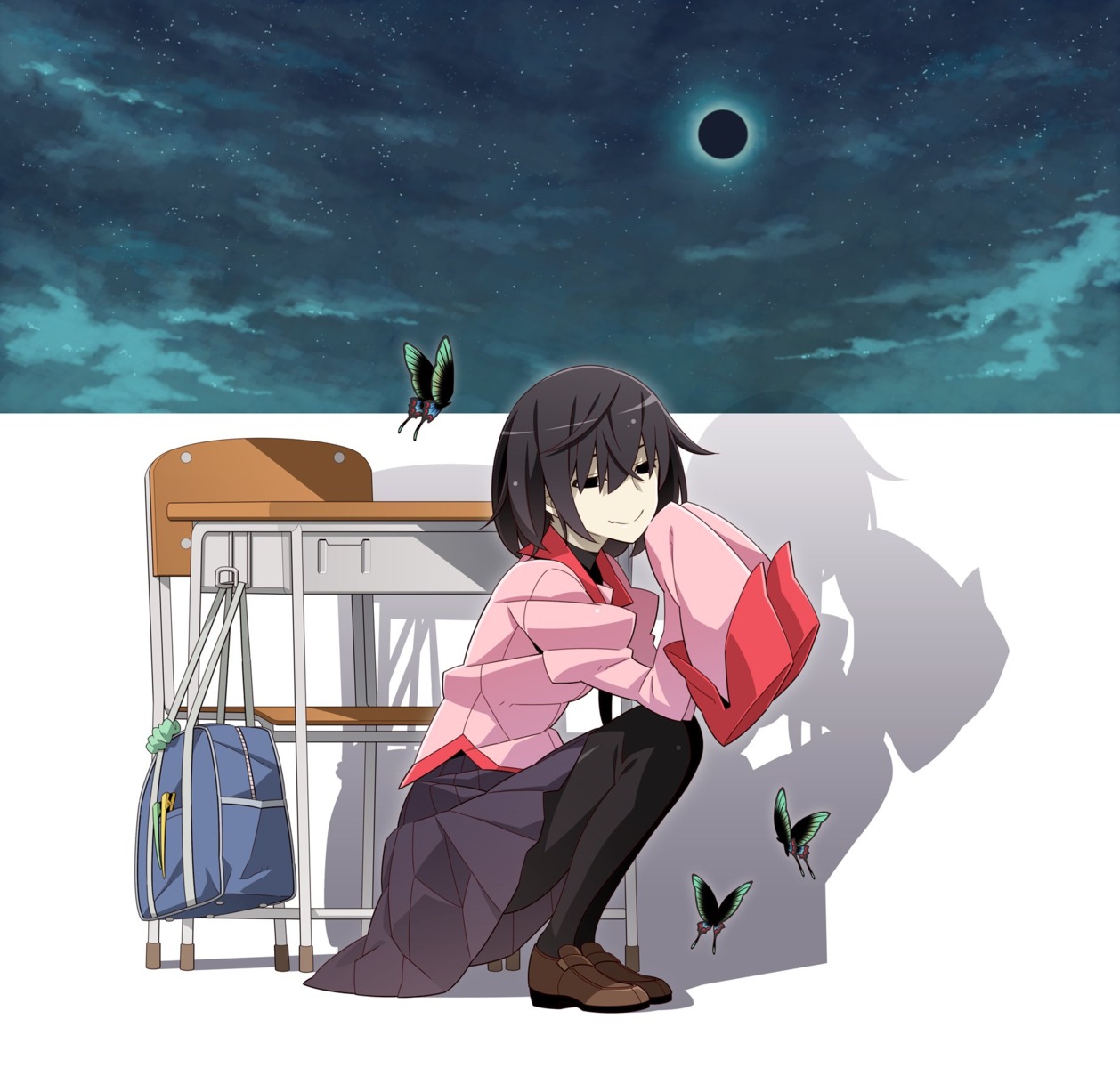 monogatari_(series), oshino_ougi, owarimonogatari, pantyhose, seifuku, yamanami_kousuke