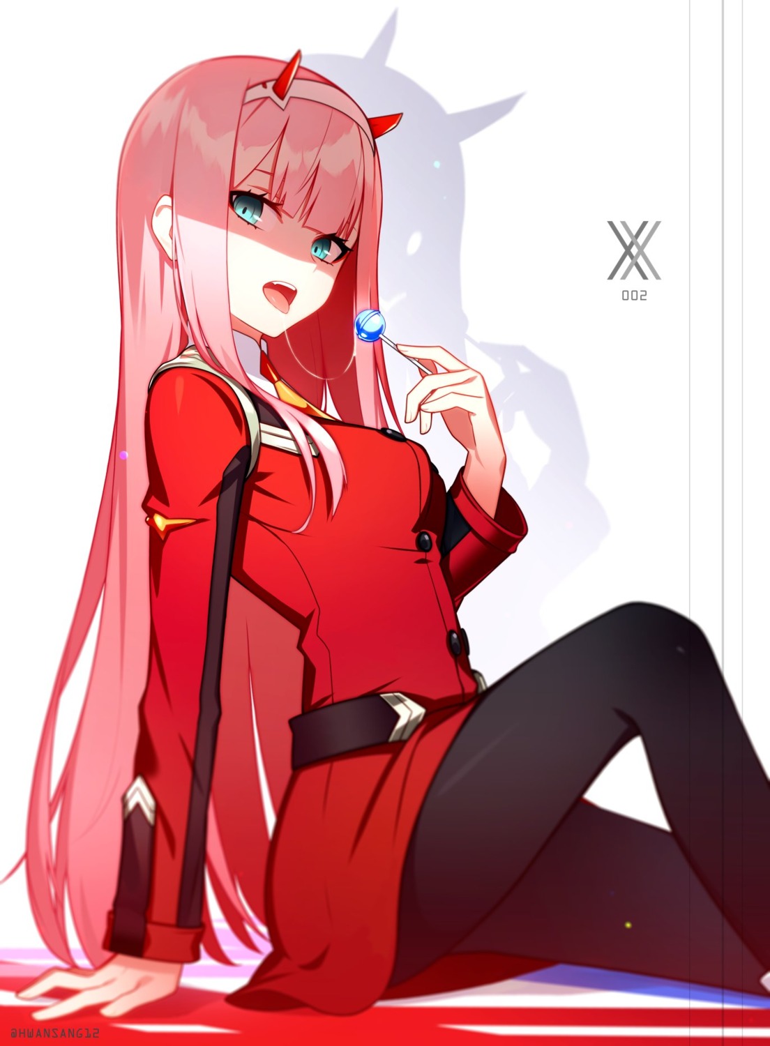 darling_in_the_franxx, horns, hwansang, pantyhose, uniform, zero_two_(darling_in_the_franxx)