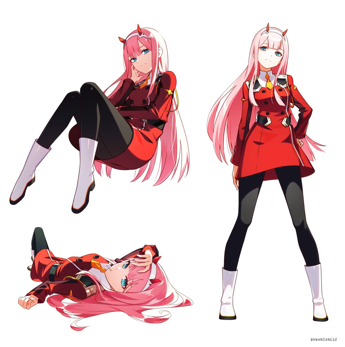 darling_in_the_franxx, horns, hwansang, pantyhose, uniform, zero_two_(darling_in_the_franxx)