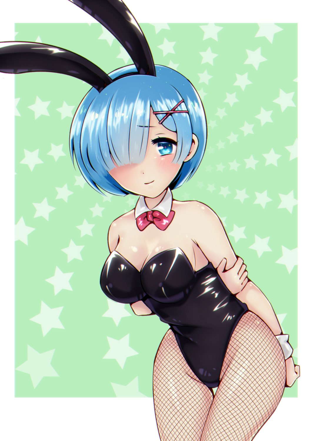 animal_ears, bunny_ears, bunny_girl, cleavage, fishnets, namakotaic, pantyhose, re:zero_kara_hajimeru_isekai_seikatsu, rem_(re_zero)