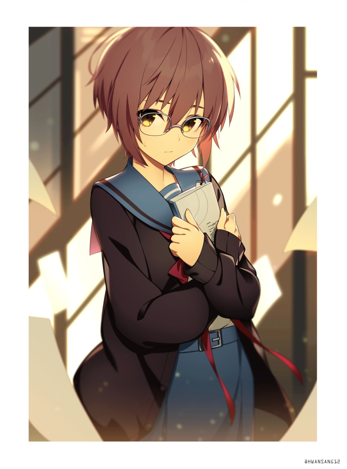 hwansang, megane, nagato_yuki, seifuku, suzumiya_haruhi_no_yuuutsu, sweater