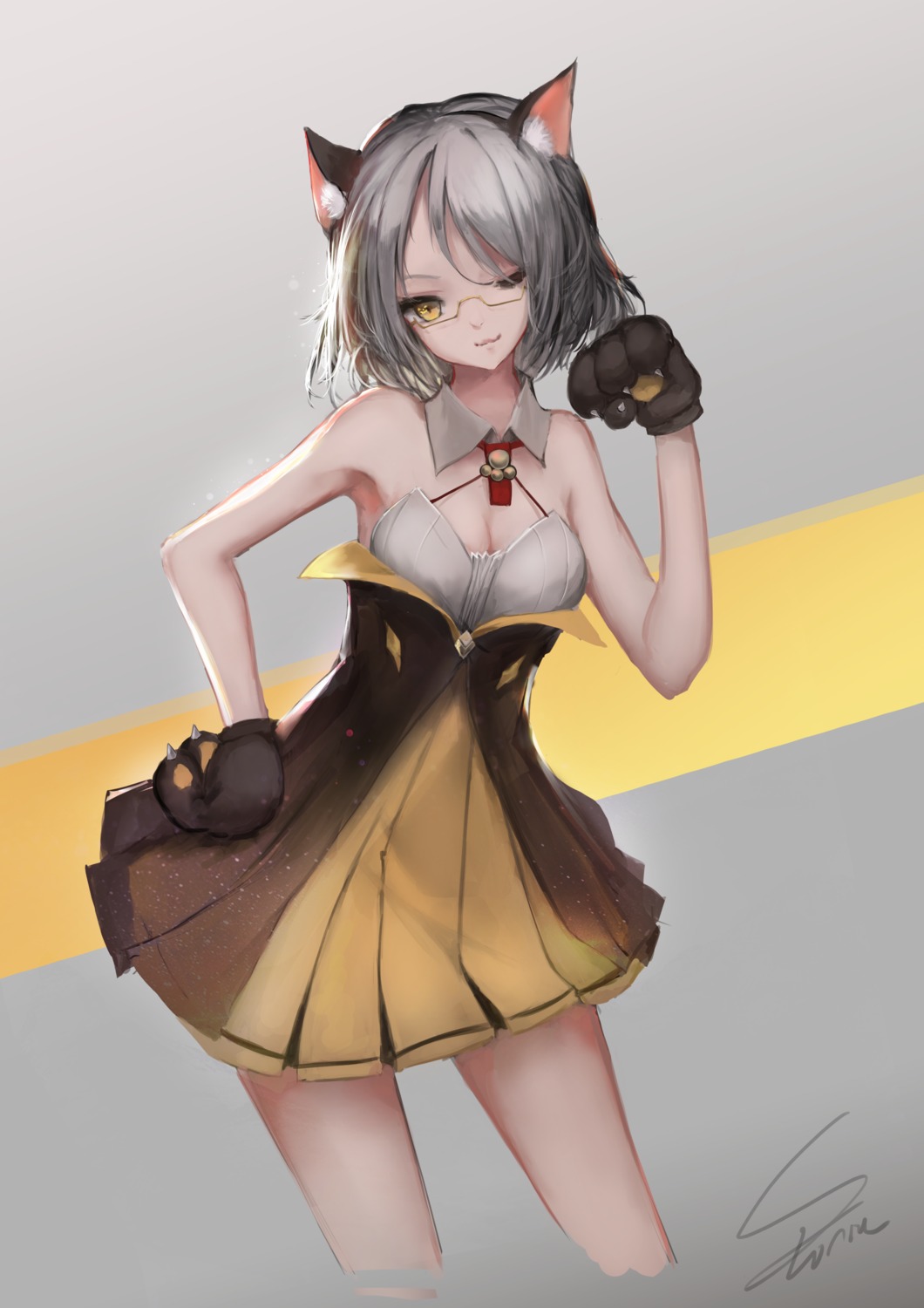 animal_ears, cleavage, girls_frontline, halloween, megane, nekomimi, storia1862, vector_(girls_frontline)