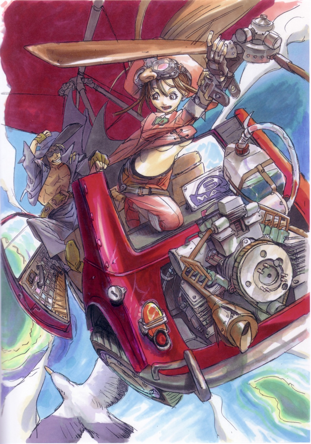 guilty_gear, iwasaki_emiko, johnny, may_(guilty_gear), megane, no_bra, sword, underboob