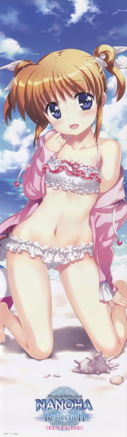 bikini, cleavage, fujima_takuya, mahou_shoujo_lyrical_nanoha, mahou_shoujo_lyrical_nanoha_reflection, open_shirt, scanning_resolution, swimsuits, takamachi_nanoha
