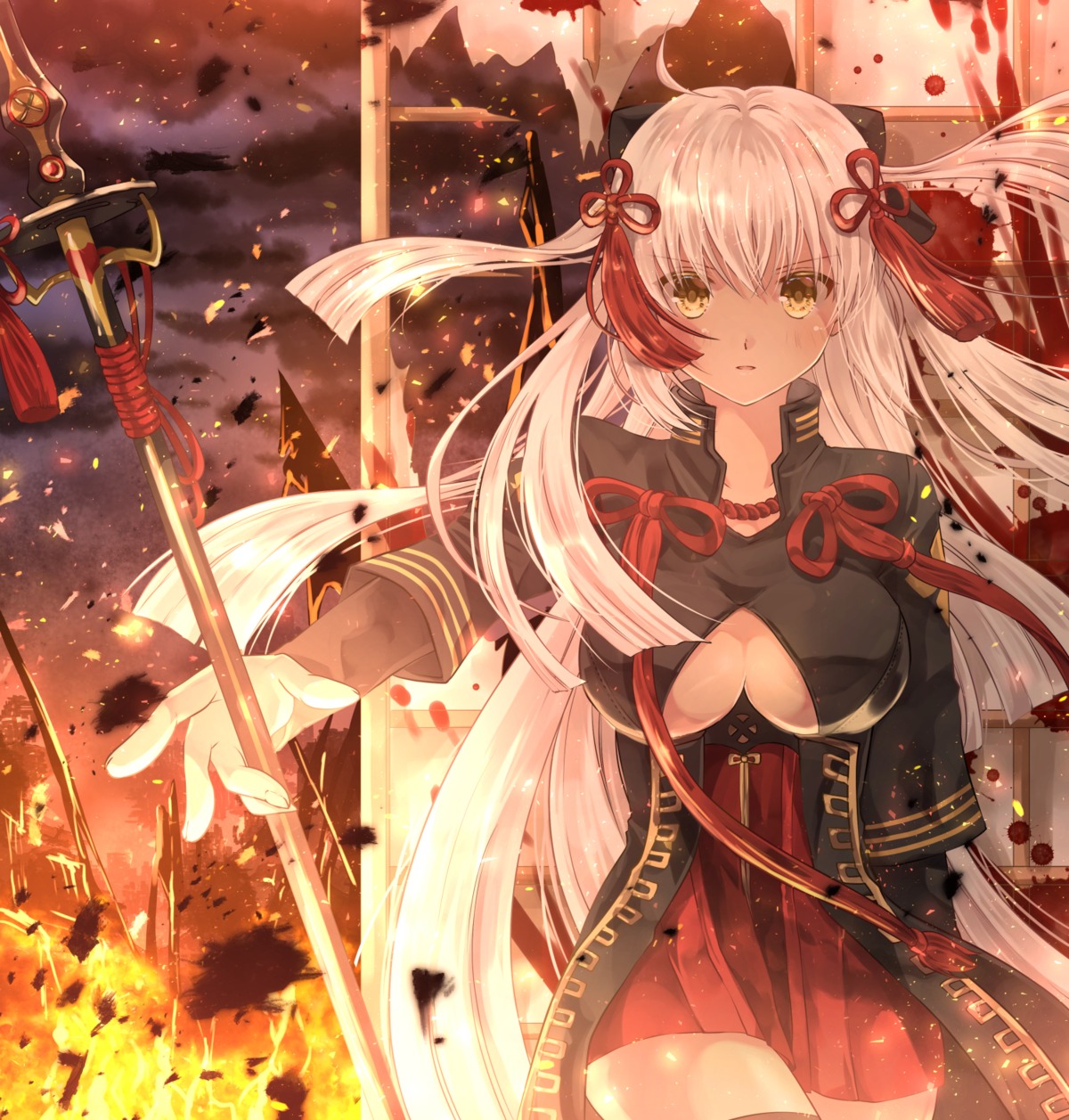 fate/grand_order, iroha_(shiki), no_bra, okita_souji_(alter)_(fate), weapon