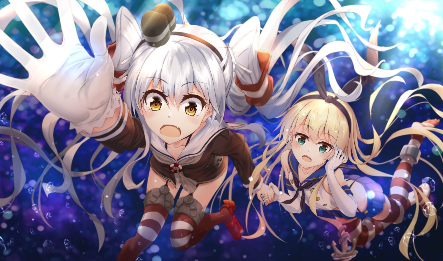 amatsukaze_(kancolle), jyl, kantai_collection, seifuku, shimakaze_(kancolle), stockings, thighhighs