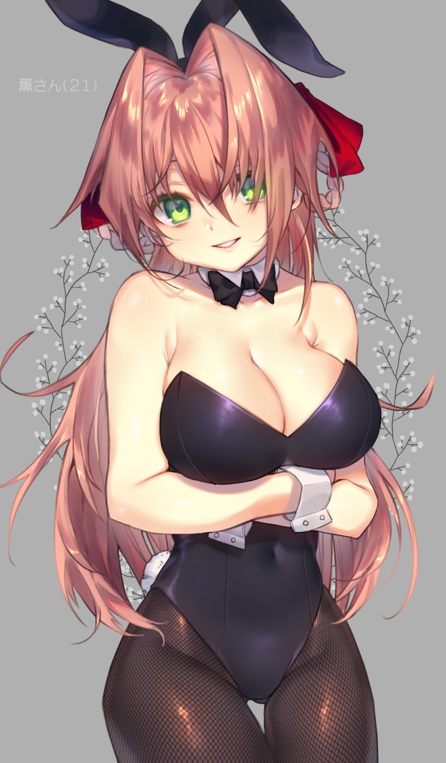 animal_ears, breast_hold, bunny_ears, bunny_girl, cleavage, fishnets, mozu_1oo, pantyhose, tail