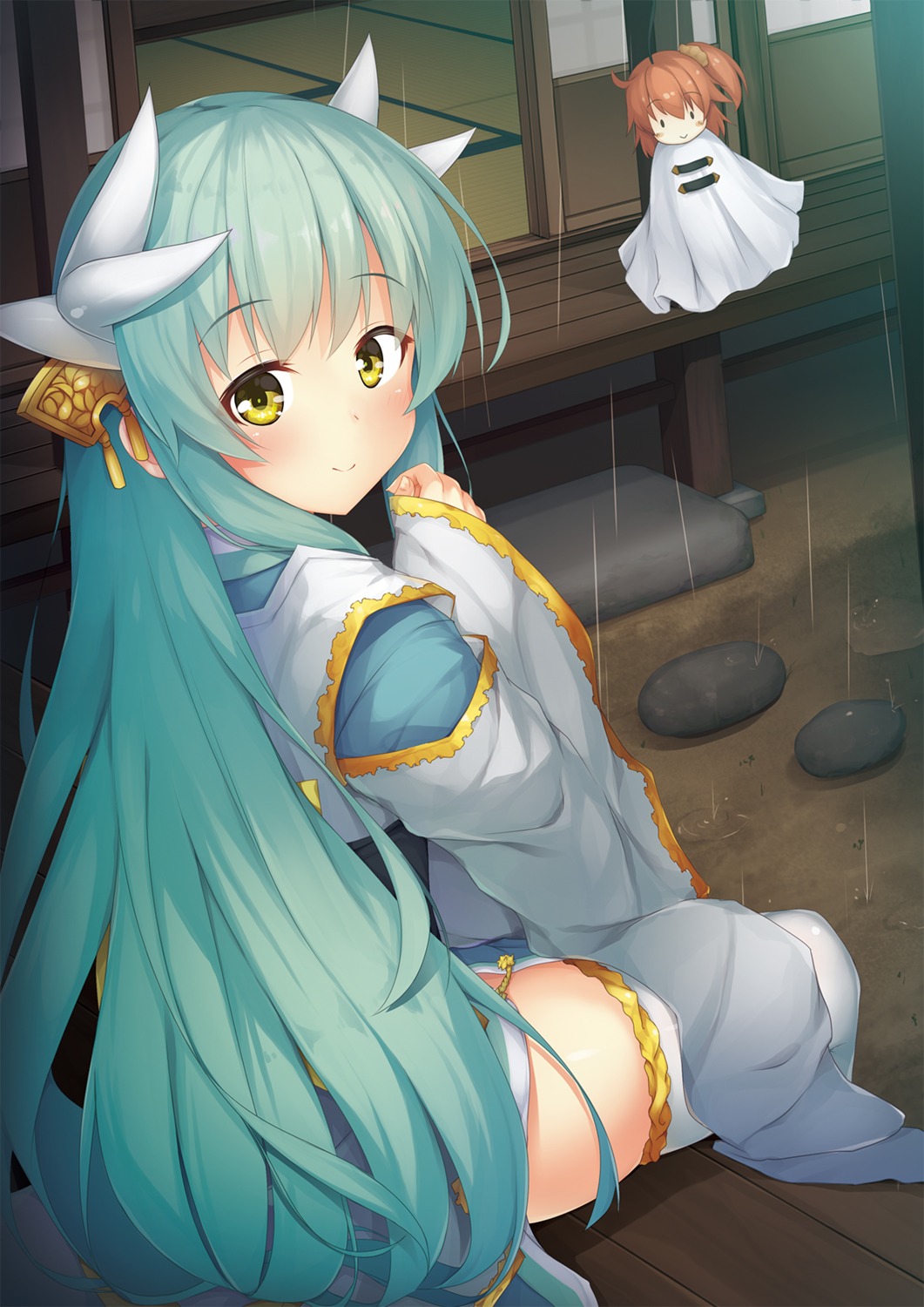 fate/grand_order, horns, japanese_clothes, kiyohime_(fate), thighhighs, yuki_kawachi