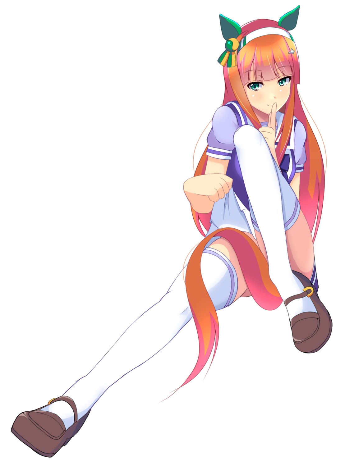 animal_ears, seifuku, silence_suzuka_(umamusume), skirt_lift, tail, thighhighs, uechirou, uma_musume_pretty_derby