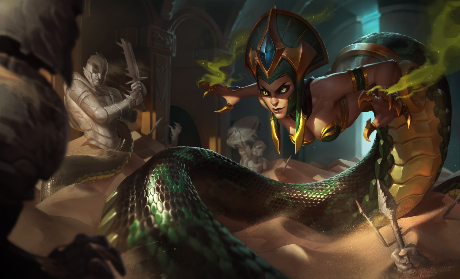 bikini_top, cassiopeia_du_couteau, cleavage, league_of_legends, monster_girl, swimsuits, tagme, tail