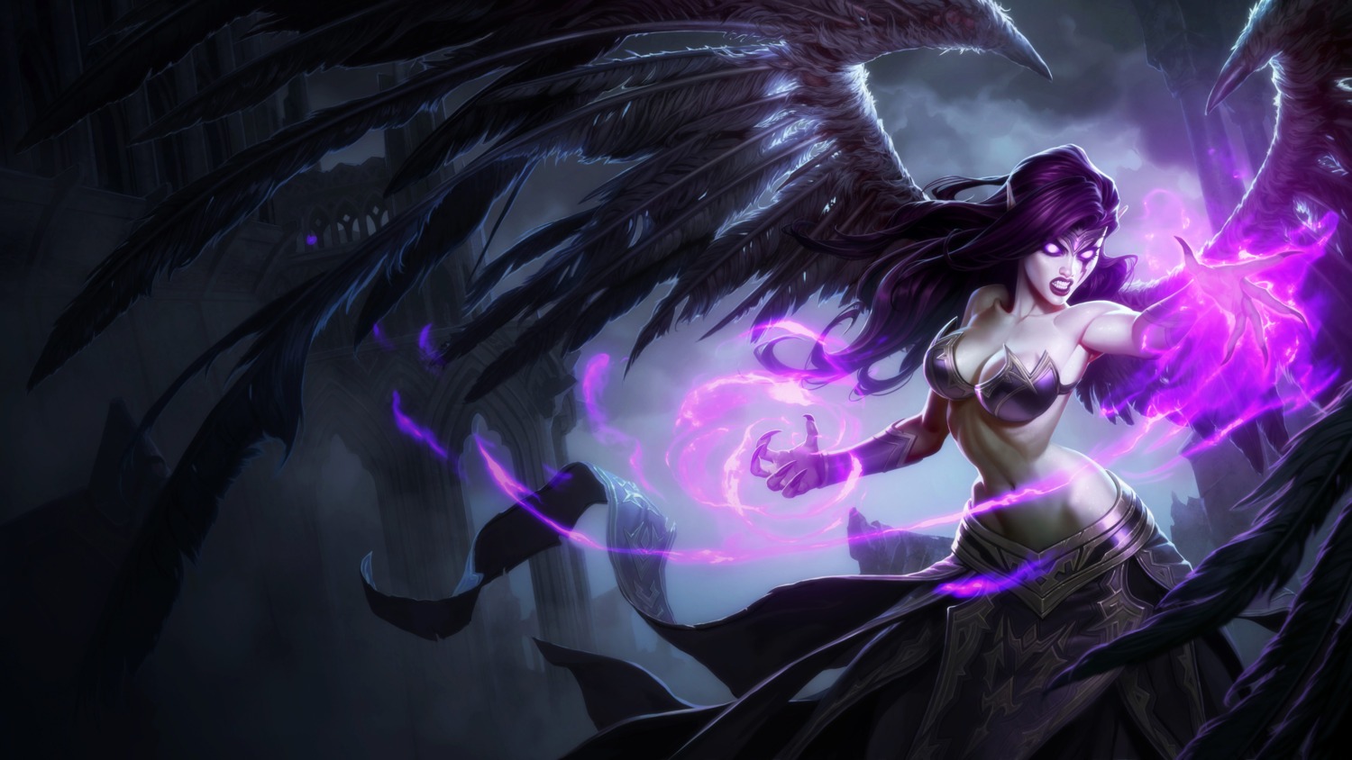 bikini_top, cleavage, league_of_legends, morgana, pointy_ears, swimsuits, tagme, wings