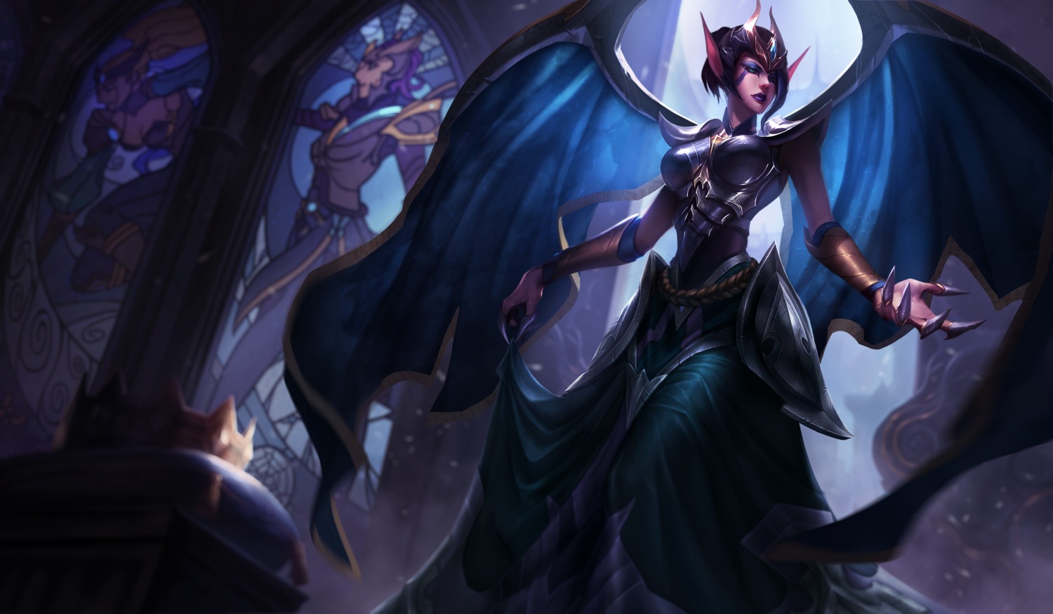 armor, league_of_legends, morgana, pointy_ears, tagme, wings