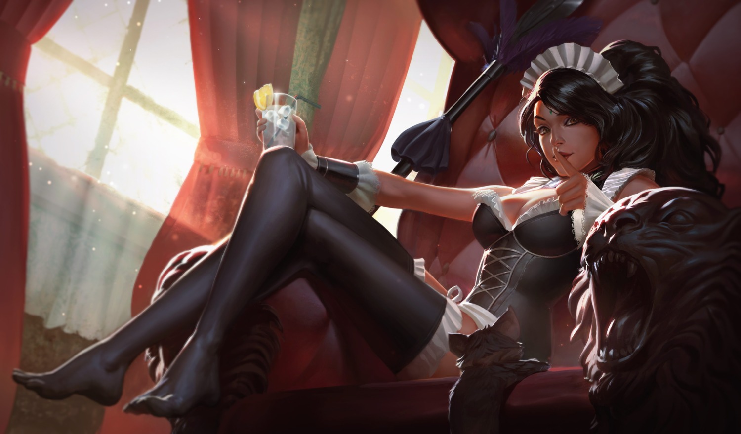 cleavage, feet, league_of_legends, maid, nidalee, tagme, thighhighs