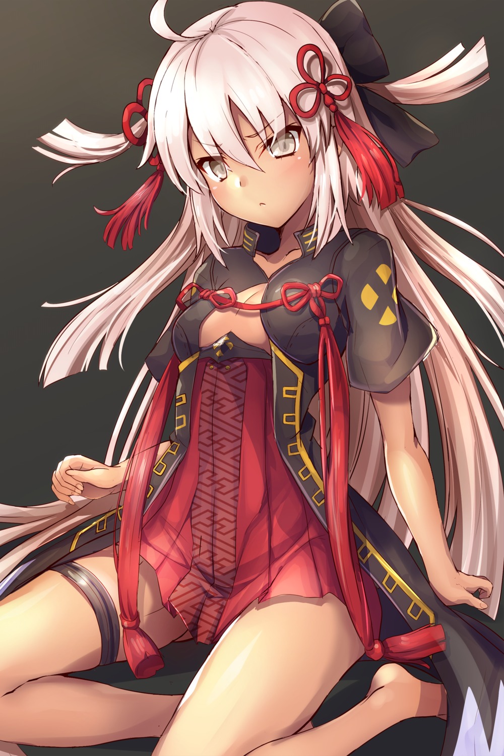 cleavage, fate/grand_order, garter, no_bra, okita_souji_(alter)_(fate), samoore