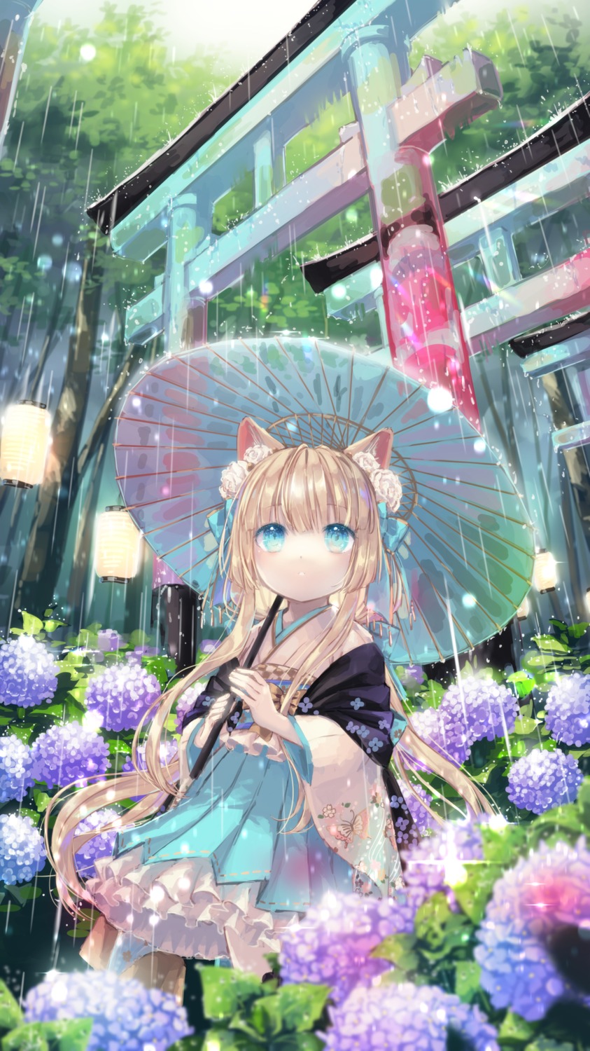 animal_ears, japanese_clothes, umbrella, yumeichigo_alice