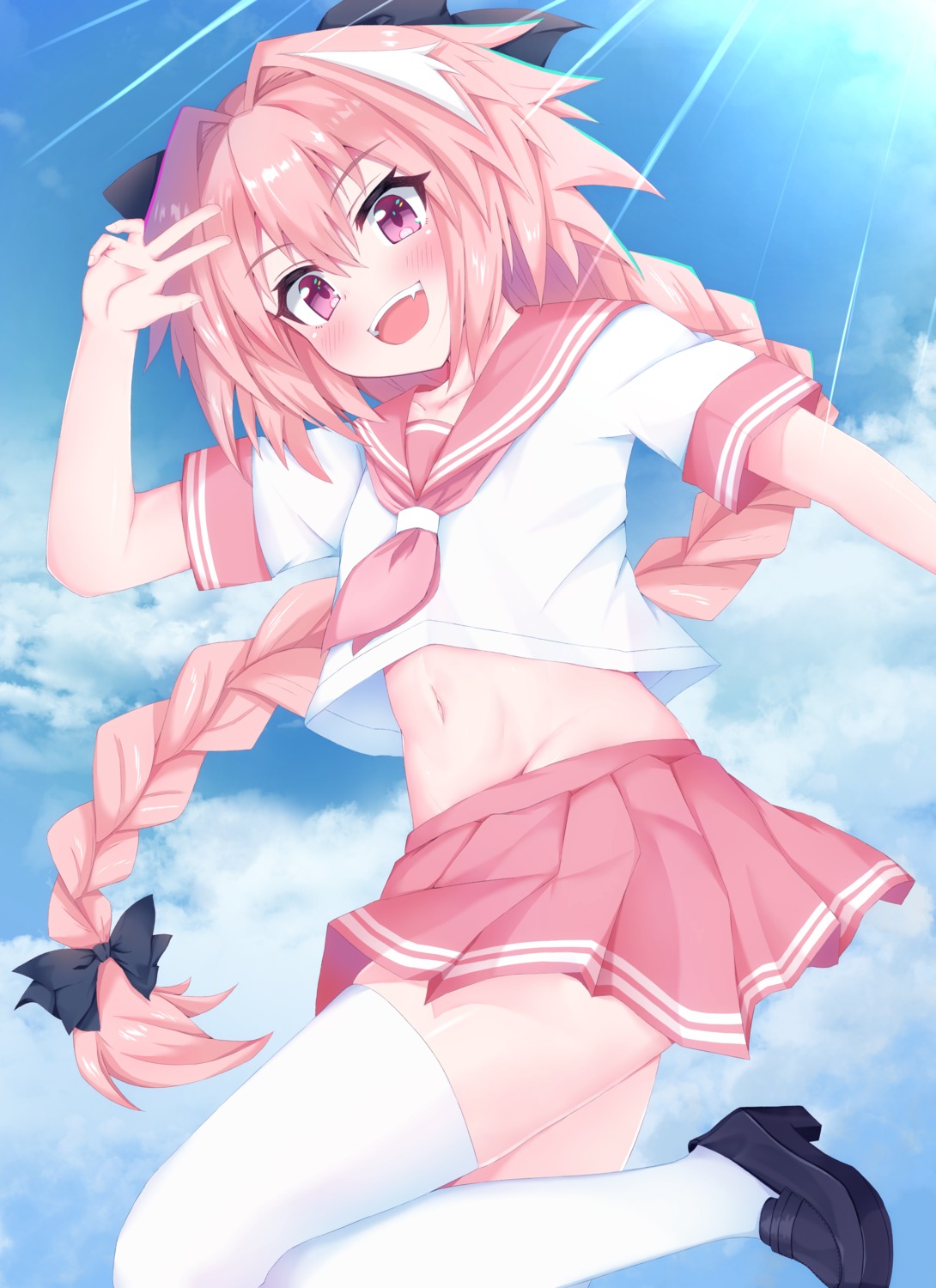 astolfo_(fate), fate/grand_order, heels, rokita, seifuku, thighhighs, trap