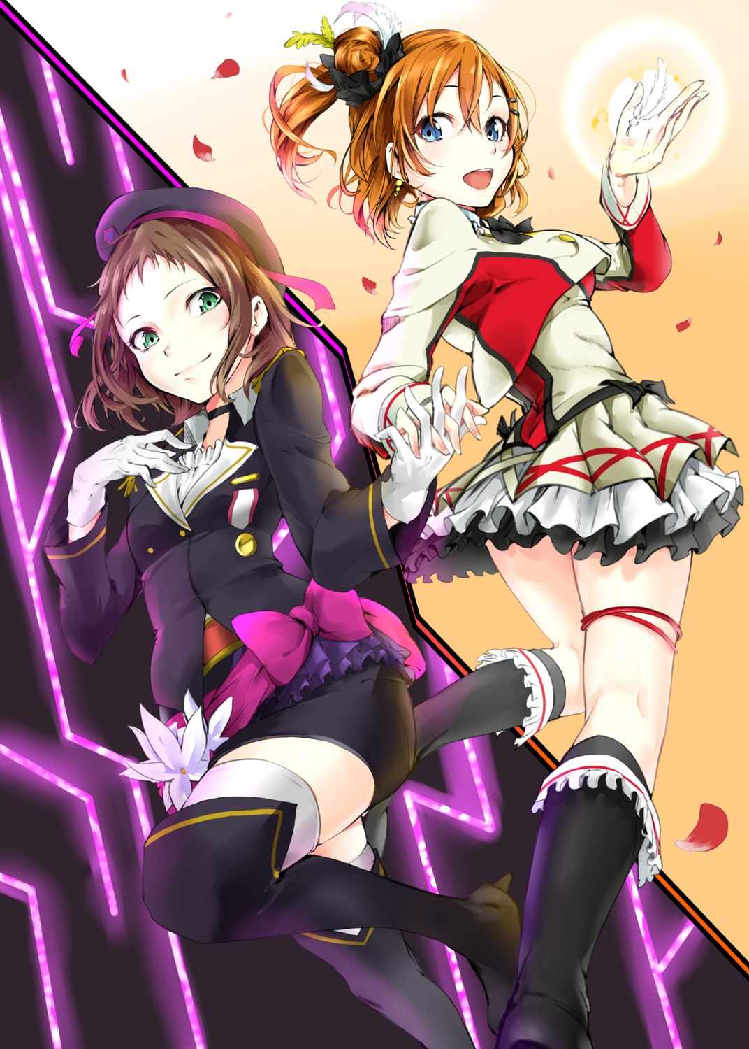 garter, kira_tsubasa, kousaka_honoka, love_live!, love_live!_(series), takuwanko, thighhighs