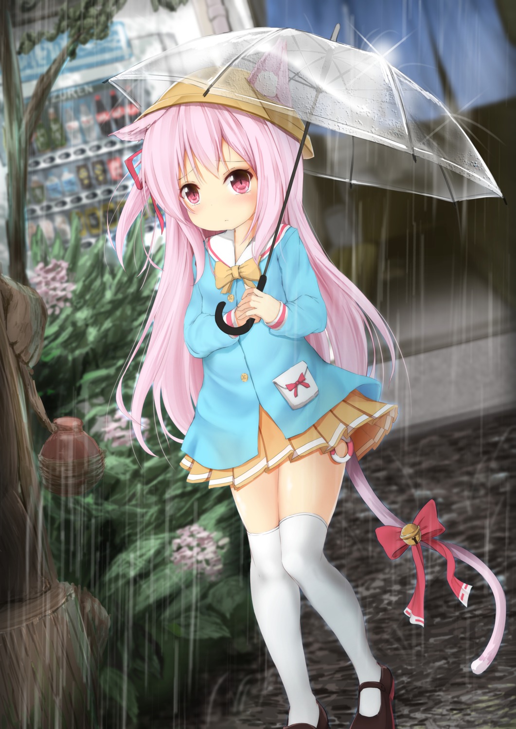 animal_ears, azur_lane, kisaragi_(azur_lane), maru_shion, tail, thighhighs, umbrella