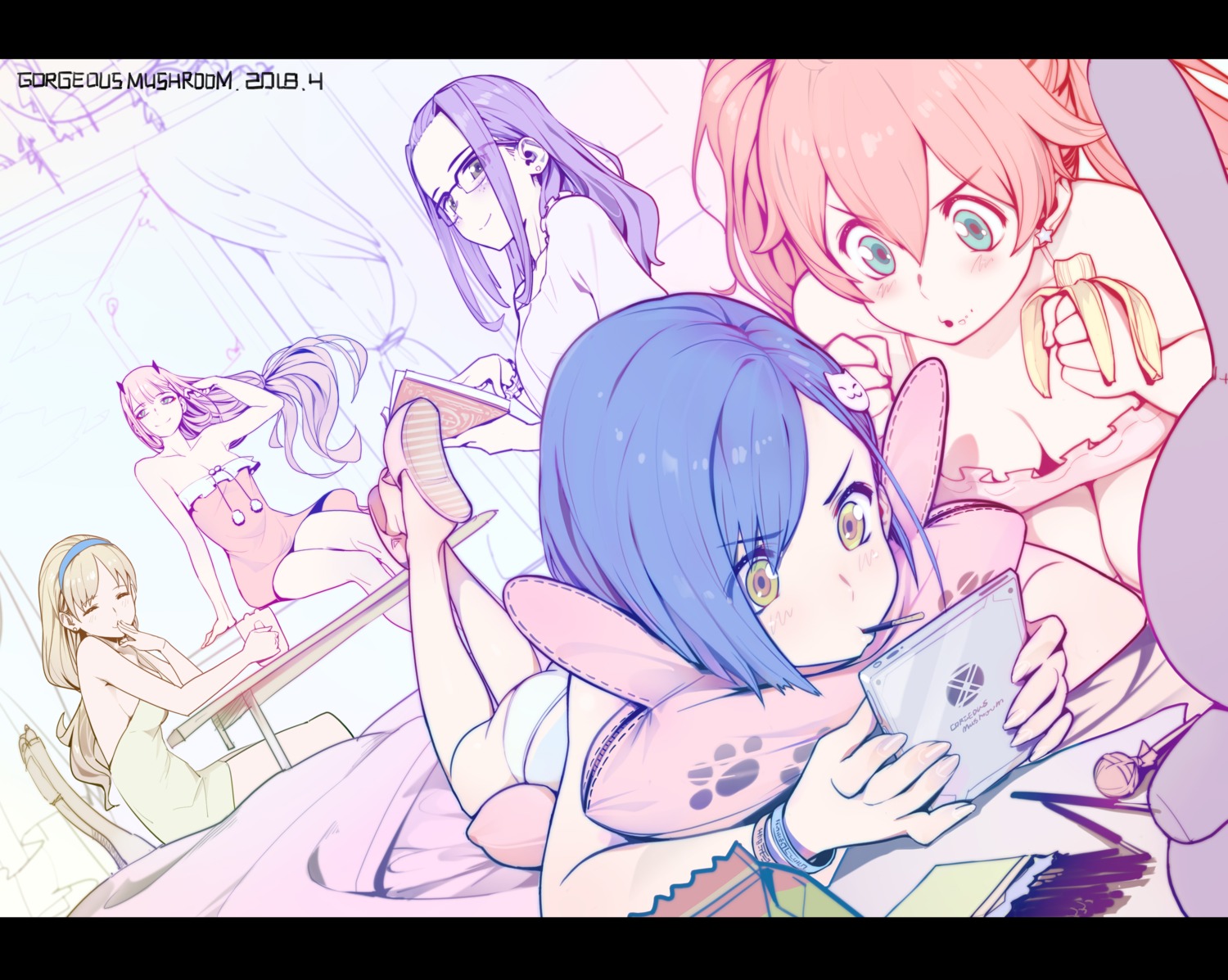 cleavage, darling_in_the_franxx, dress, gorgeous_mushroom, horns, ichigo_(darling_in_the_franxx), ikuno_(darling_in_the_franxx), kokoro_(darling_in_the_franxx), megane, miku_(darling_in_the_franxx), no_bra, pantsu, zero_two_(darling_in_the_franxx)