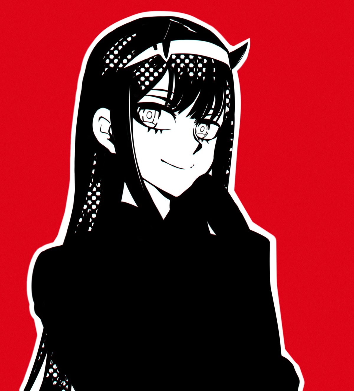 darling_in_the_franxx, horns, monochrome, murasaki_saki, parody, persona_5, zero_two_(darling_in_the_franxx)