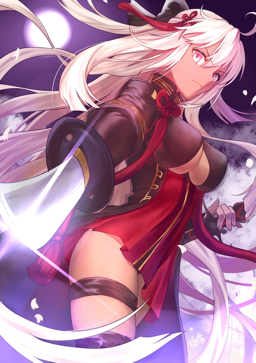fate/grand_order, garter, gogatsu_fukuin, no_bra, okita_souji_(alter)_(fate), sword, thighhighs