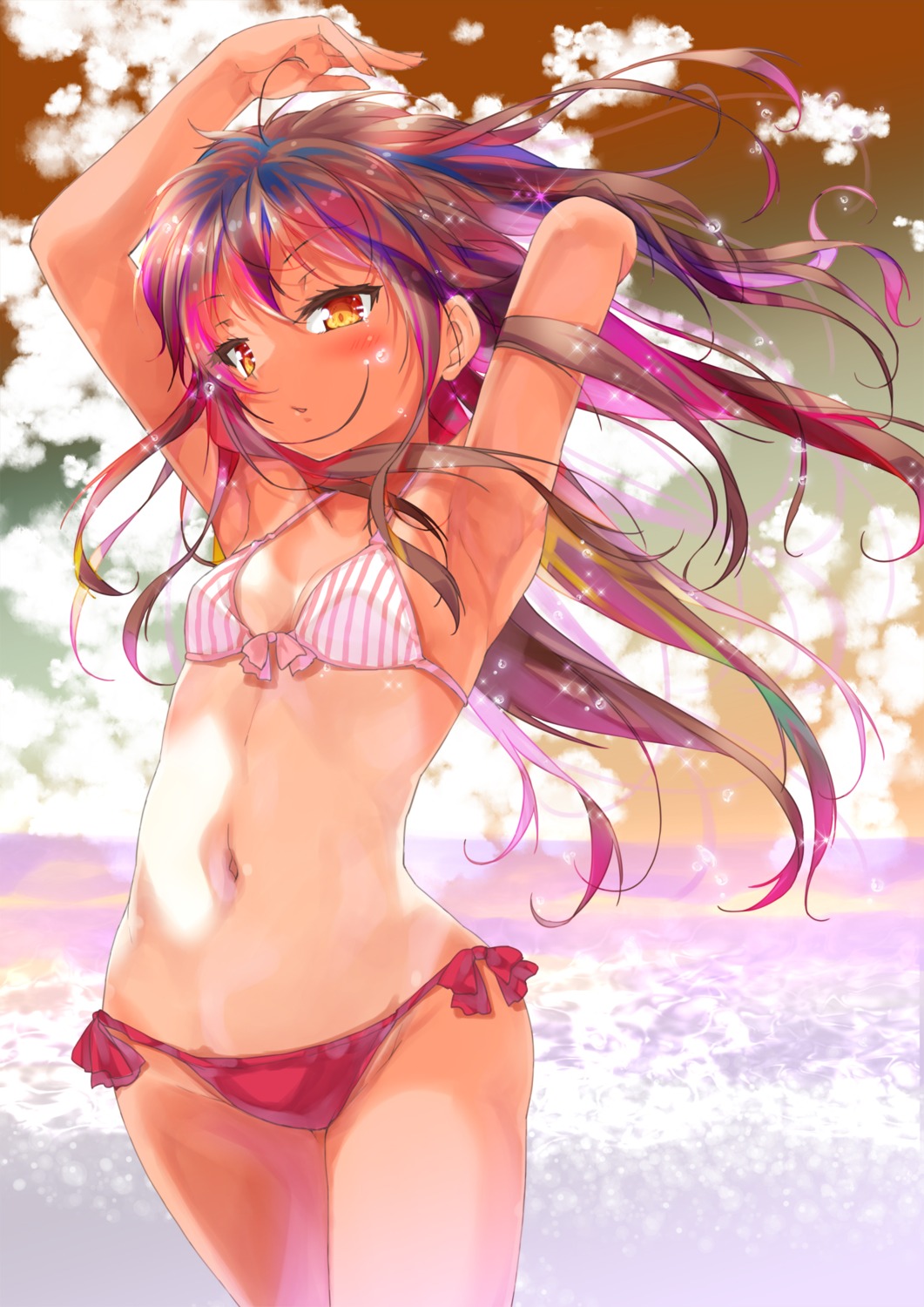 bikini, cafe-chan_to_break_time, cafe_(cafe-chan_to_break_time), cleavage, porurin, swimsuits, tan_lines