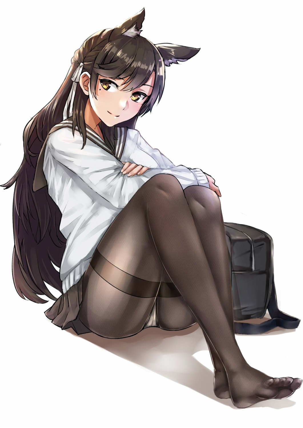 animal_ears, atago_(azur_lane), azur_lane, feet, kz_(kazuma-rising), pantsu, pantyhose, seifuku