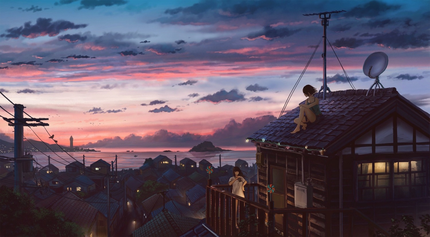cleavage, jpeg_artifacts, landscape, sugi87