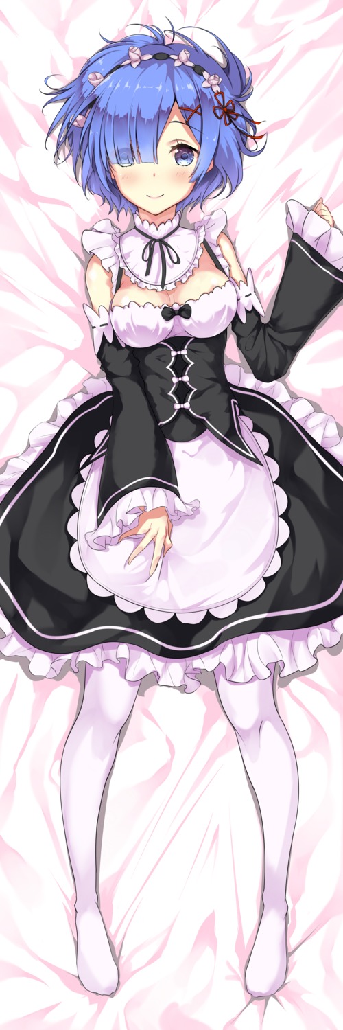 cleavage, dakimakura, kasoke_no_tsubasa, maid, re:zero_kara_hajimeru_isekai_seikatsu, rem_(re_zero), thighhighs