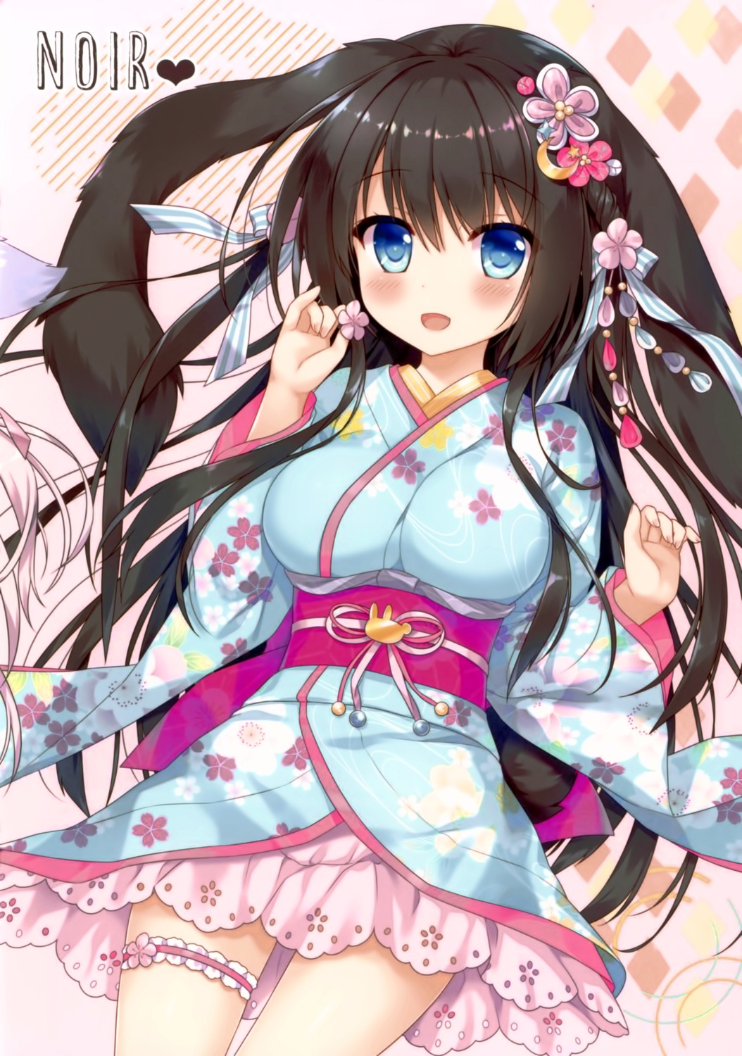 ame_nochi_yuki, ameto_yuki, animal_ears, bunny_ears, garter, japanese_clothes, noir_(ameto_yuki), tail