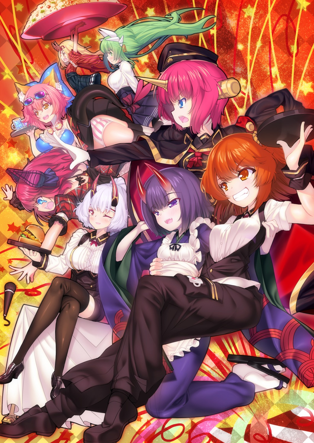 animal_ears, ass, elizabeth_bathory, fate/grand_order, frankenstein's_monster_(fate), fujimaru_ritsuka_(female), heels, horns