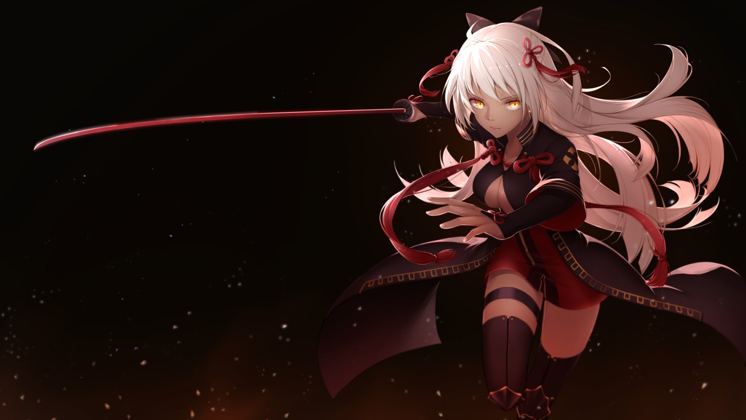 cleavage, fate/grand_order, garter, no_bra, okita_souji_(alter)_(fate), scal2let, sword, thighhighs
