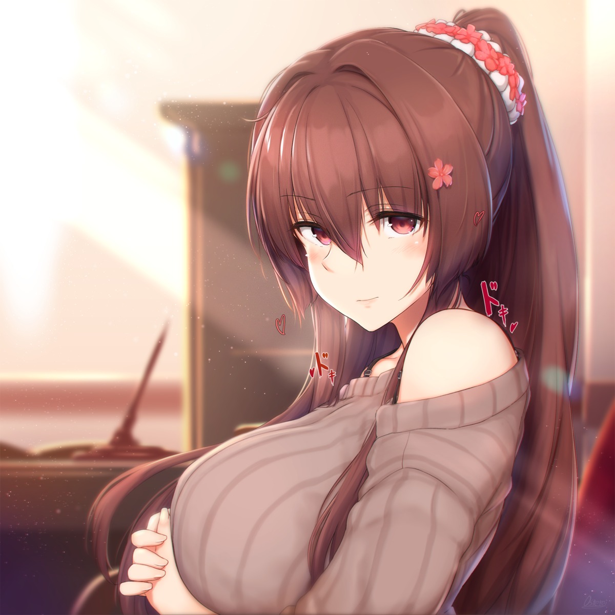 breast_hold, kantai_collection, osterei, sweater, yamato_(kancolle)