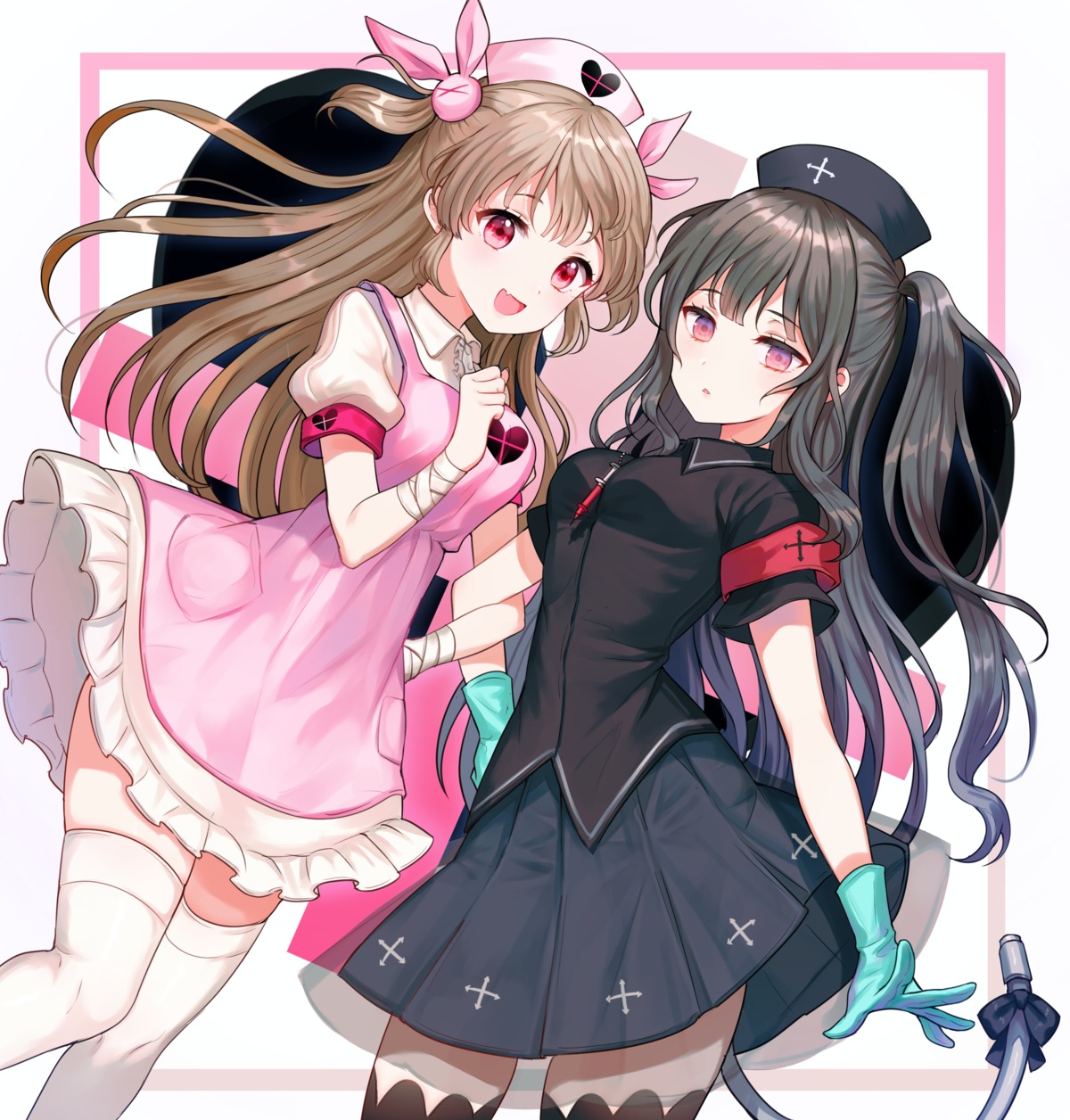 bandages, crossover, indie_virtual_youtuber, minai_karte, natori_sana, nurse, tail, thighhighs