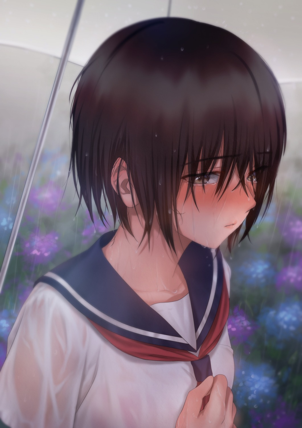 asaba0327, see_through, seifuku, umbrella, wet, wet_clothes