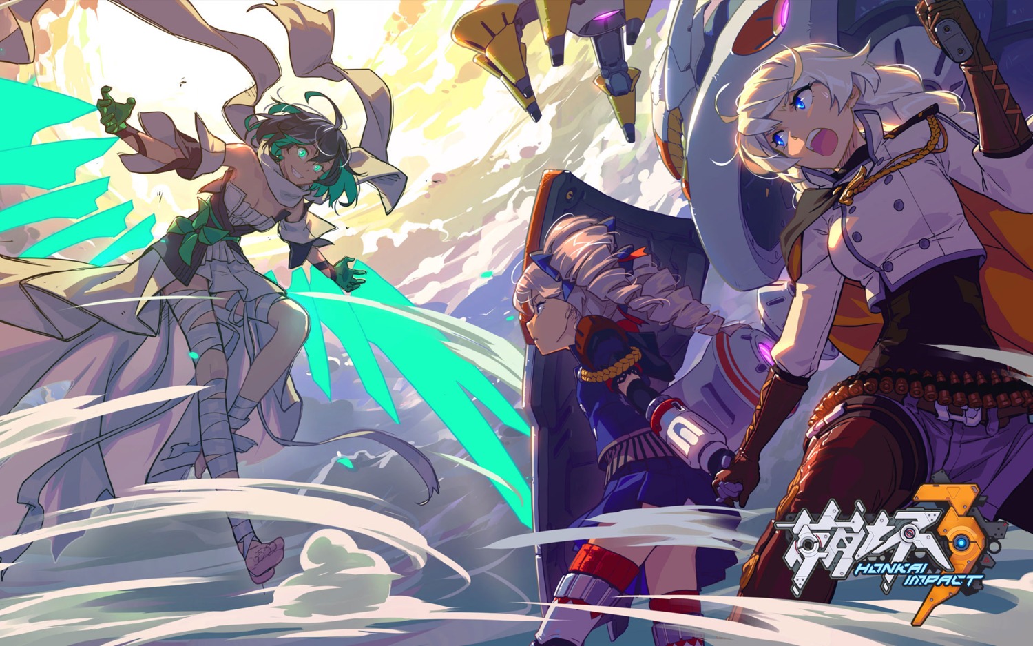 bandages, benghuai_xueyuan, bronya_zaychik, cleavage, dress, honkai_impact, kiana_kaslana, mecha