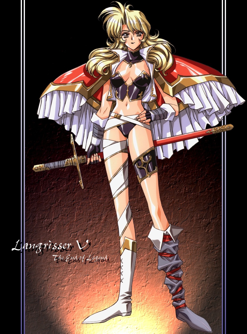 armor, bandages, brenda, cleavage, garter, langrisser, langrisser_v, sword