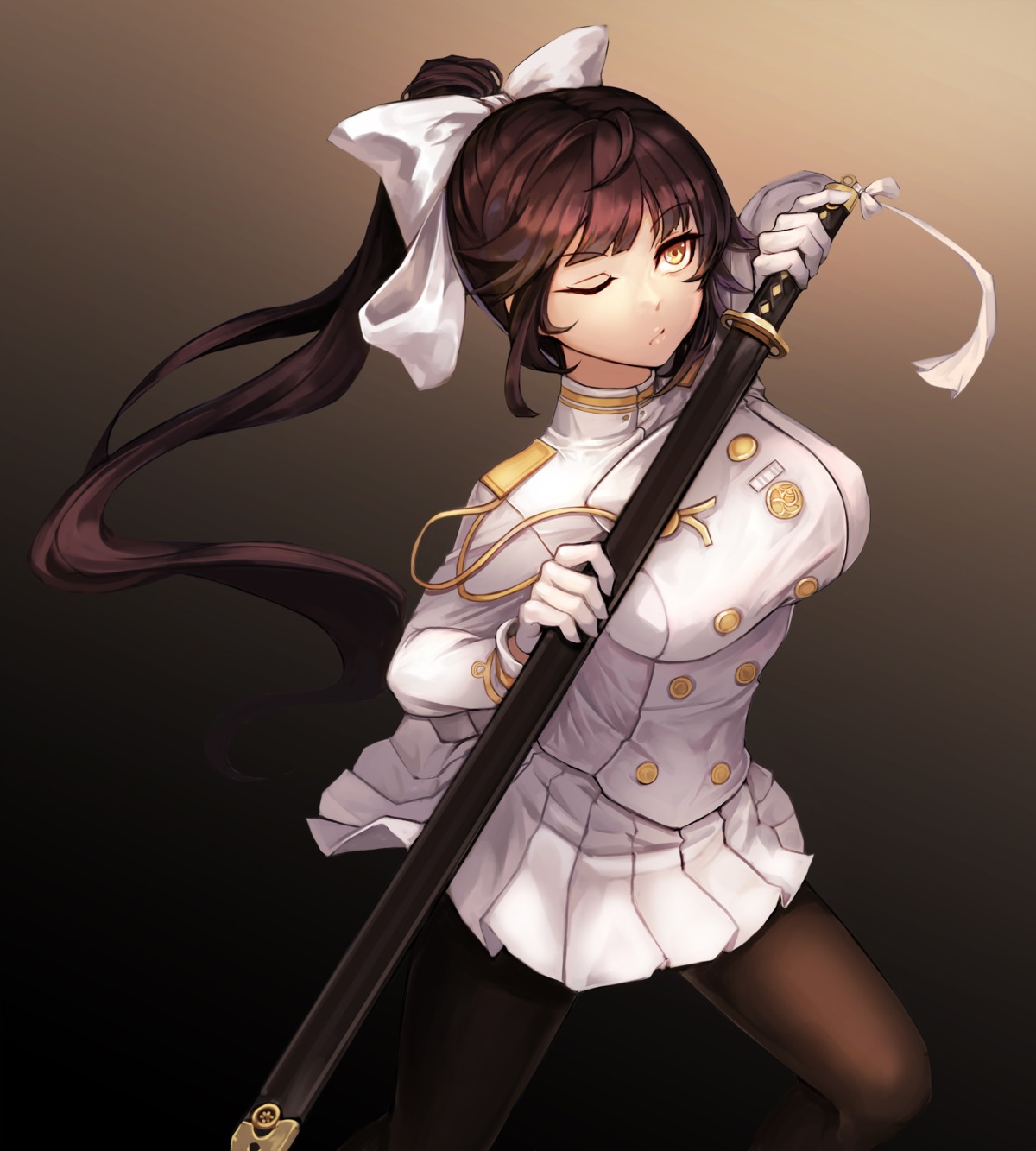 azur_lane, kibellin, pantyhose, sword, takao_(azur_lane), uniform