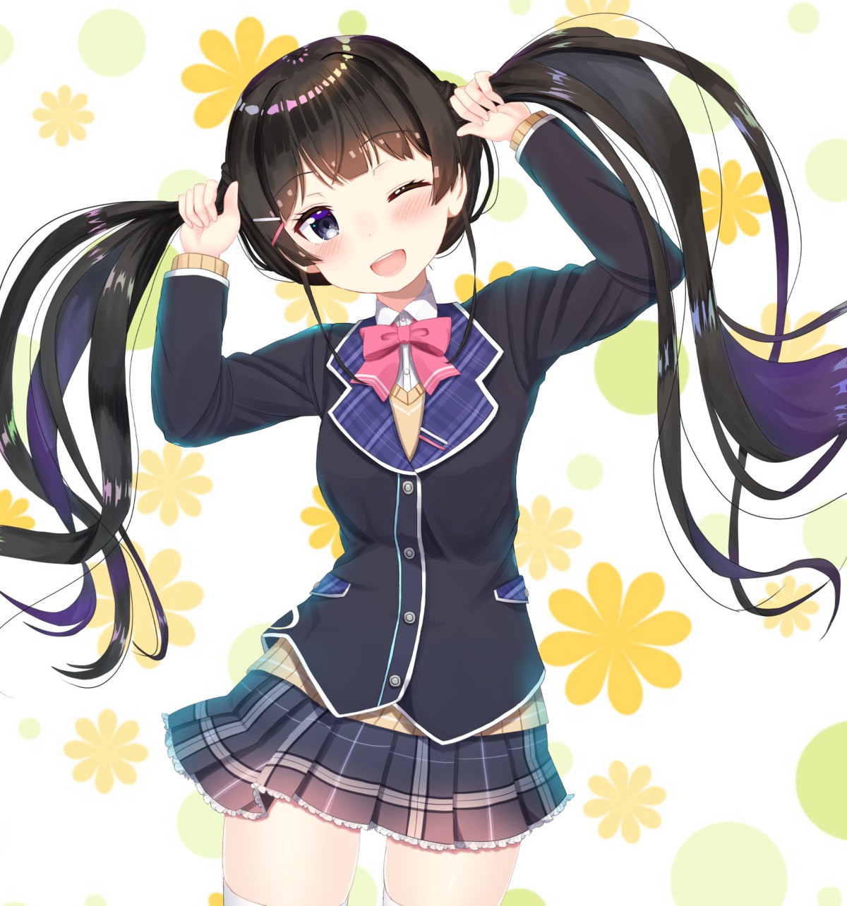 mimikaki, nijisanji, seifuku, sweater, thighhighs, tsukino_mito