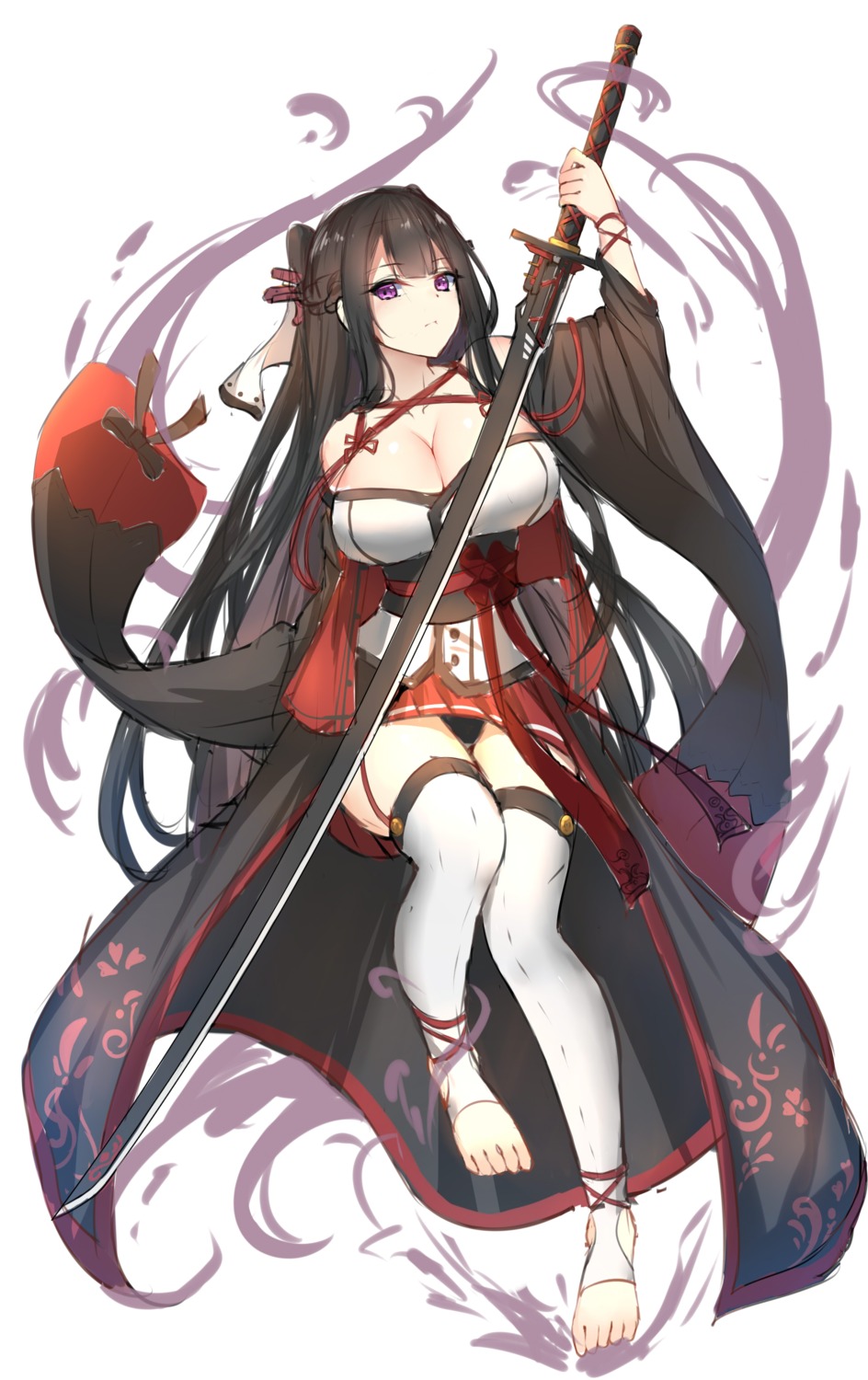 akabara, cleavage, japanese_clothes, pantsu, sword, thighhighs