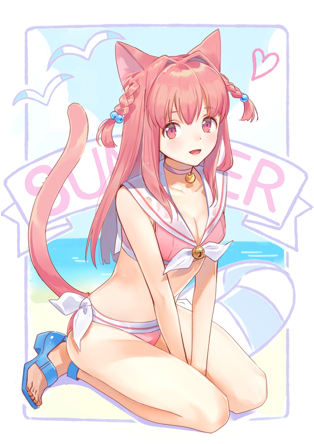 animal_ears, bikini, cleavage, heels, nekomimi, swimsuits, tail, urata_asao