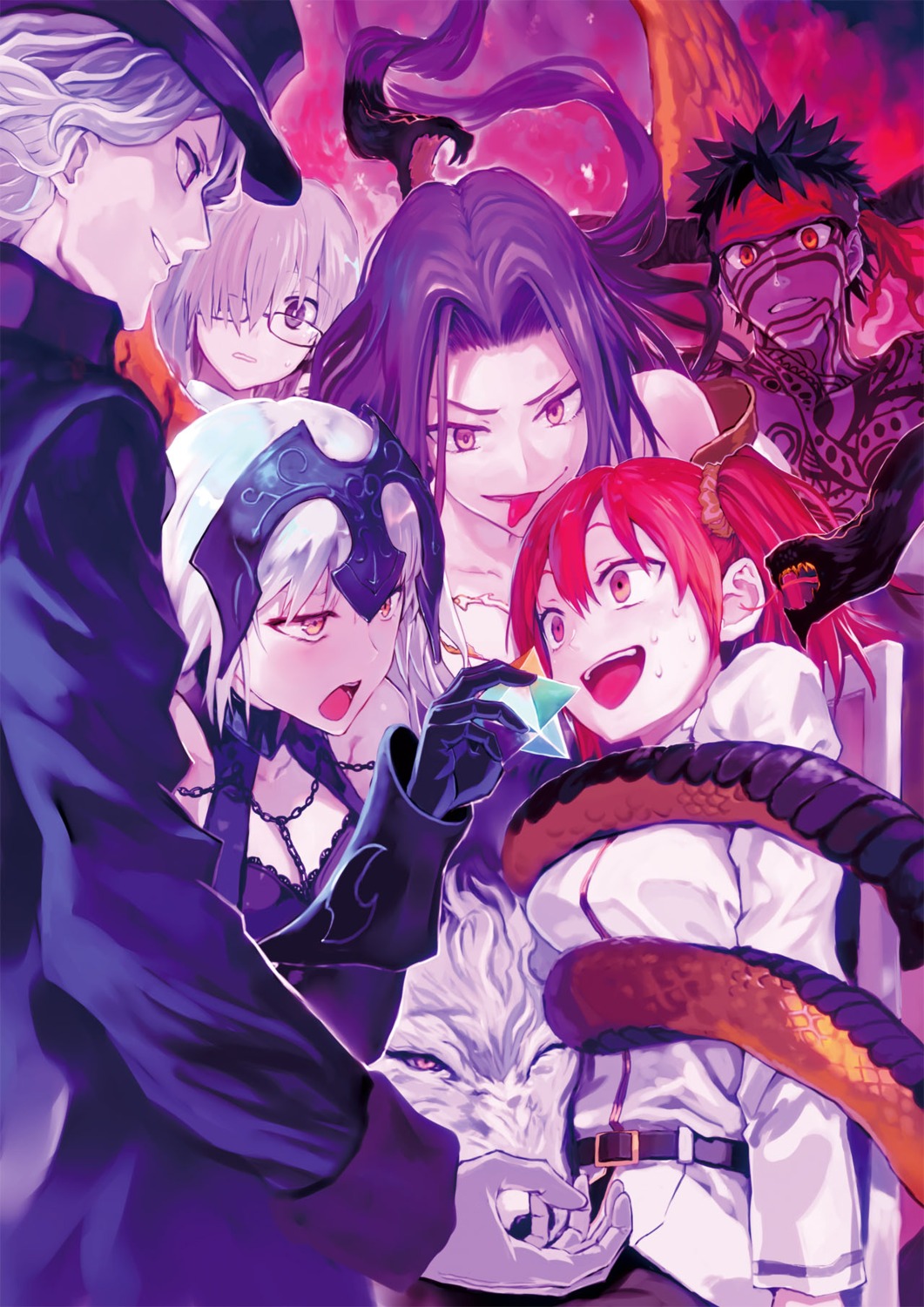 armor, avenger, bob, bondage, edmond_dantes_(fate/grand_order), fate/grand_order, gorgon_(fate), jeanne_d'arc, jeanne_d'arc_alter_(fate), lobo_the_king_of_currumpaw_(fate/grand_order), mash_kyrielight, megane, tattoo